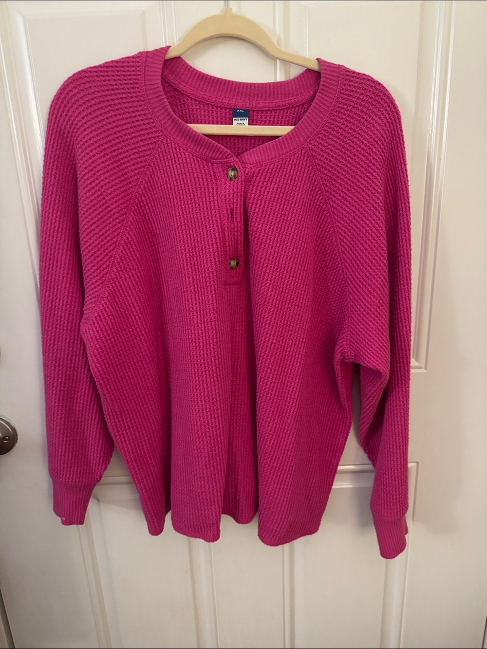 Old Navy Fuchsia Button-Neck Waffle Knit Pullover